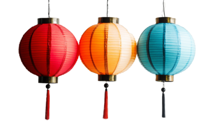 Traditional oriental paper lanterns isolated on white background from a photography