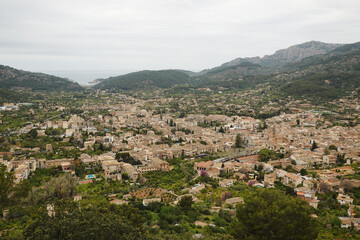 Fototapeta premium The panorama of Soller from Ses Tres Creus, Mallorca, Spain