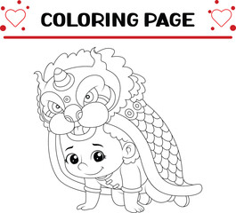 chinese boy dancing lion dance coloring page for kids