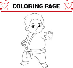 cute fat boy karate pose coloring page for kids