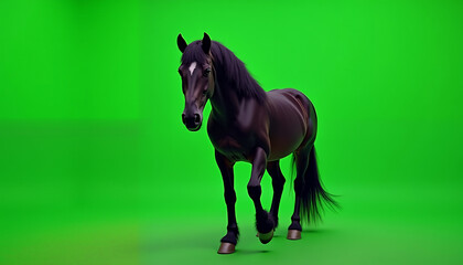 Obraz premium Dark Horse Against Green Screen, Ready for Compositing