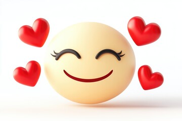 A cheerful smiley face filled with happiness, surrounded by vibrant red hearts, perfectly capturing the essence of love for Valentine's Day