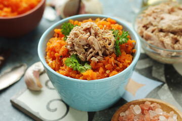 Houria, cooked carrot salad, a traditional dish of Tunisian cuisine