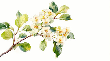 Obraz premium Single hawthorn watercolor white background. Thornpath. Illustration