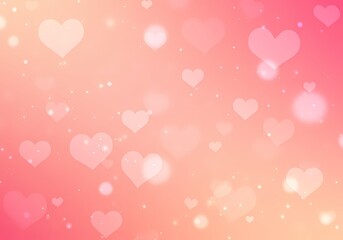 Romantic Pink and Peach Background with Soft Bokeh Hearts