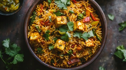 A beautiful and delicious hot biryani with natural light use