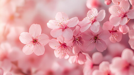 Obraz premium Blossoms of spring burst forth in delicate hues, embracing the warmth of sunlight in a serene landscape