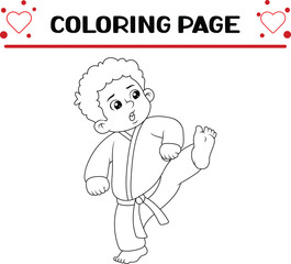 young boy training karate action coloring page for kids