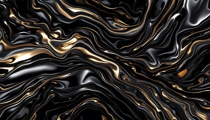 Obraz premium Abstract black and gold fluid art with dynamic lines conveying opulence and sophistication, ideal for luxury branding, high-end events, and premium design materials