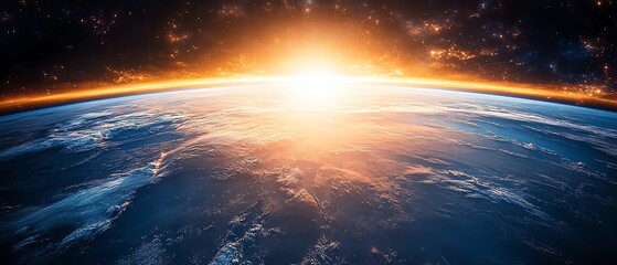 Fototapeta premium A breathtaking blue sunrise view of Earth from space, showcasing vibrant colors, atmospheric details, and the majesty of our planet, highdefinition 4K realism