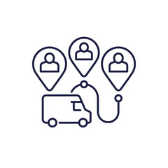 delivery van and customers line icon