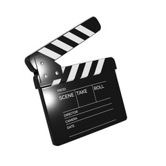 3d icon render black movie clapperboard illustration