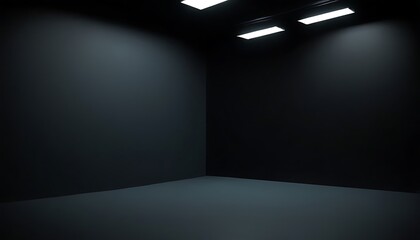 Black wall with a row of spotlights in an empty room,Black and grey dark color textured effect natural wood background,56