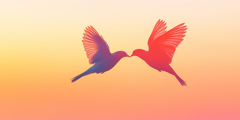 Fototapeta premium Romantic Flight: Fantasy Birds and a Heart-Shaped Wing Pose. 