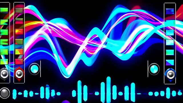 a visually striking abstract music background with elements reminiscent of musical notes, waves