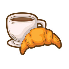 Coffee cup and croissant breakfast  perfect for coffee shop menus, breakfast articles, or food blogs needing an inviting image