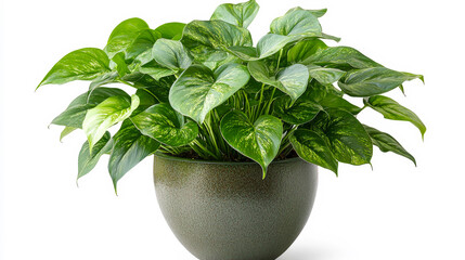 A large green plant is in a bowl. The plant is green and has a lot of leaves
