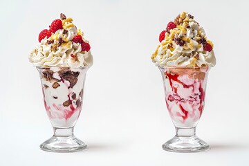 sundaes ice cream frozen dessert in tulip glass cup on white background cutout file.