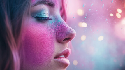 Vibrant color splash celebration urban setting portrait photography artistic environment close-up view expressive concept