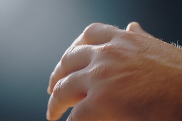 Naklejka premium Close-up hand gesture, dark background, subtle light
