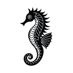 A seahorse intricately designed in zentangle style, featuring swirling patterns, delicate lines, and geometric shapes, creating a harmonious blend of nature and art.