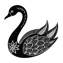 A graceful swan surrounded by intricate floral patterns, blending zentangle and tribal designs with flowing curves and bold lines for a unique, artistic expression.