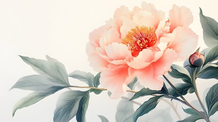 Fototapeta premium A Delicate Peach Peony Blossom and Bud