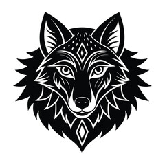 A wolf's head design intricately filled with ethnic zentangle patterns, blending natural strength with artistic, detailed geometry in bold, harmonious lines and shapes.