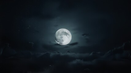 Fototapeta premium Romantic Moon In Starry Night Over Clouds