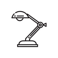 A black and white line art of a desk lamp icon