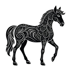 A zentangle horse design featuring intricate patterns and flowing lines, blending elegance and creativity into a stunning, detailed artwork of a majestic steed.