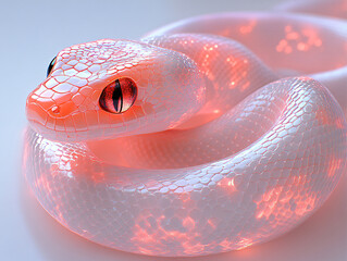 Fototapeta premium chinese new yer theme, a close-up of a pink snake with a glossy scales, coiled on a white surface.
