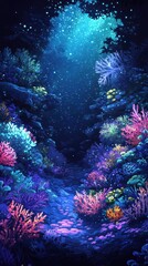 Obraz premium Bioluminescent Coral Reef Path Underwater Fantasy Scene