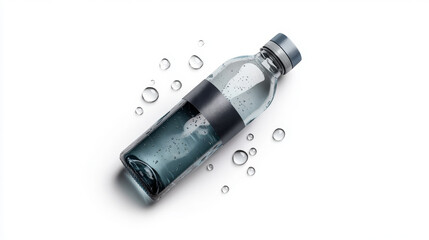 Refreshing still water bottle on wet surface minimalist design studio setting clear focus modern aesthetic
