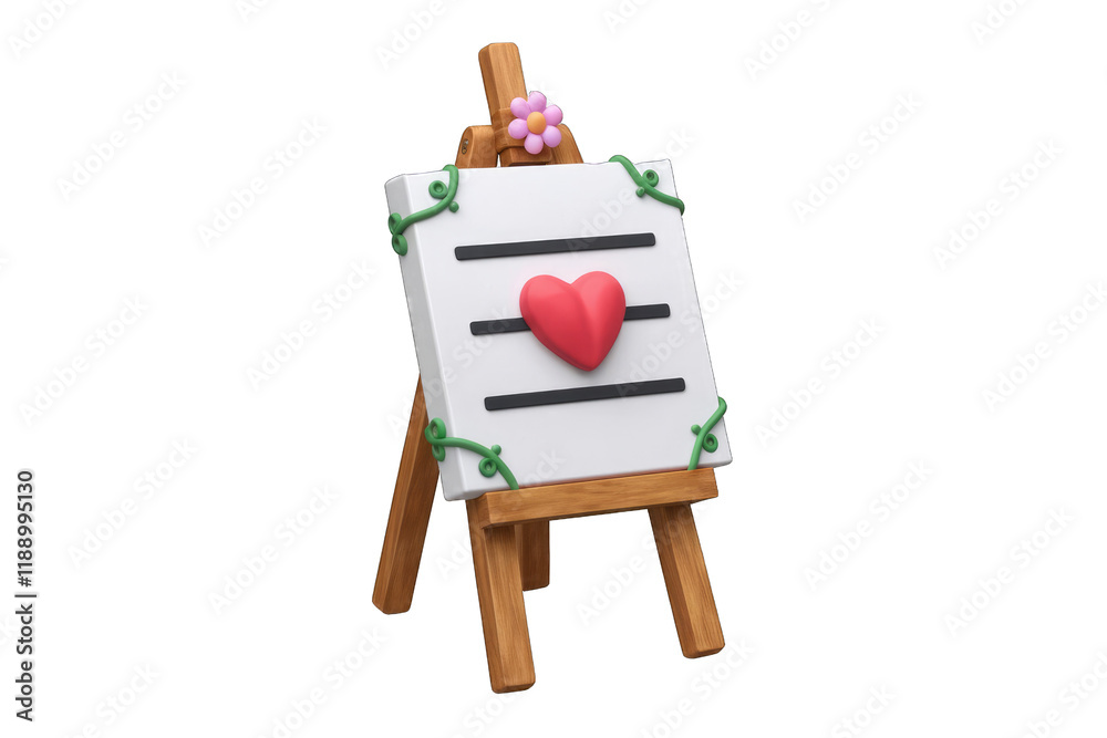 Poster A miniature easel displays a heart on a white canvas adorned with vines and a flower.