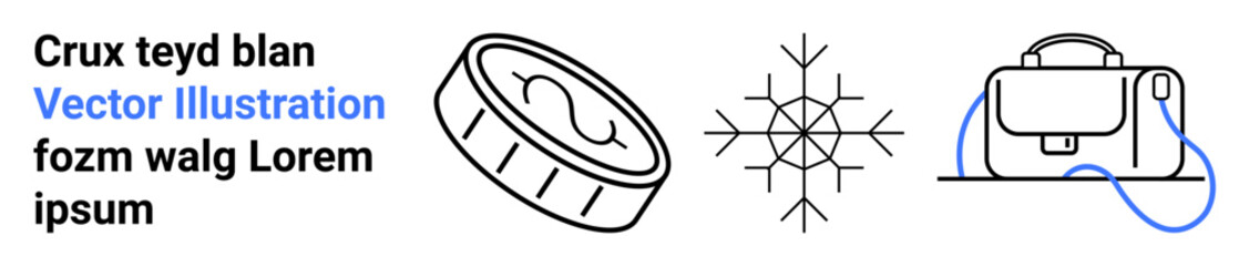 Coin, snowflake, and bag line drawings with lorem ipsum text elements. Ideal for websites, presentations, education, marketing, social media, e-commerce, and branding. Landing page