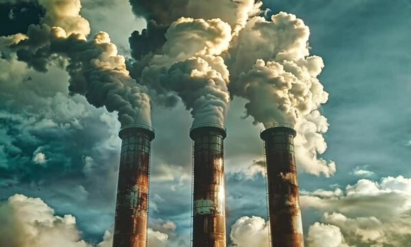 smokestacks emitting white clouds footage