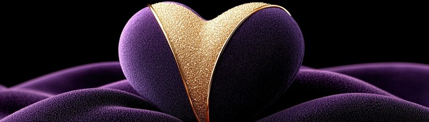 Elegant Heart Design with Gold Accent on Purple Fabric Background for Luxury Theme