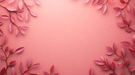 Red leaves frame a pink background creating a serene autumnal scene