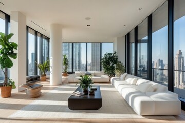 Fototapeta premium Modern Penthouse Living Room Cityscape View