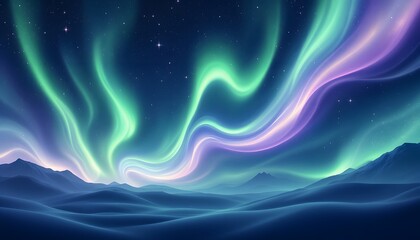 Fototapeta premium Abstract aurora borealis over a snowy landscape, suggesting wonder and serenity, suitable for travel blogs, ambient visuals, and nature-themed digital art projects