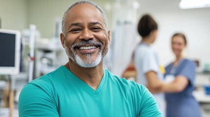 Fototapeta premium Experience the Joy of Senior Wellness A heartwarming image showcasing a senior receiving compassionate wellness support, surrounded by cheerful and dedicated caregivers in a vibrant, positive, and