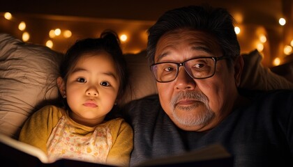 Grandparents Sharing Bedtime Stories Creating Cherished Memories, Strengthening Family Bonds, and Fostering Intergenerational Connection Through the Joy of Reading Together Capture the warmth, love