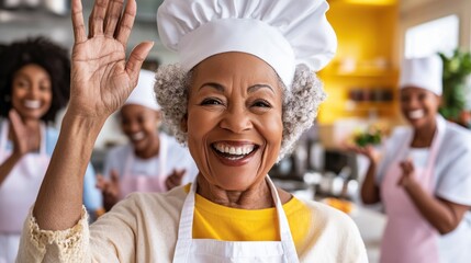 Joyful Senior Wellness A vibrant senior citizen receives compassionate wellness support from cheerful caregivers in a positive and uplifting environment This heartwarming image depicts holistic care