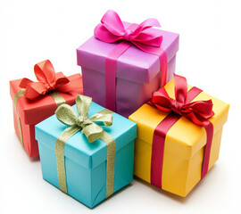 Obraz premium Colorful gift boxes with bows on white background