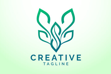 Wolf, flower, leaves, creatives logo, green color