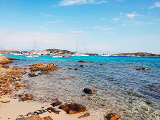 Cove Santa Maria Island along a rocky coast with a crystalline sea in the Strait of Bonifacio....