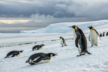 Fototapeta premium Majestic King Penguins on Antarctic Ice Wildlife Photography