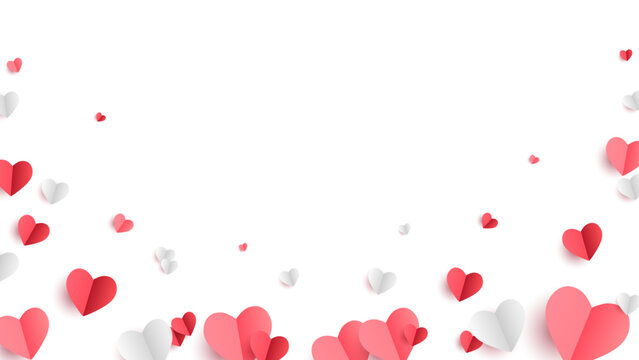 Valentines hearts postcard. Paper flying elements. Vector symbols of love in shape of heart for Happy Women's, Mother's, Valentine's Day, birthday greeting card design. PNG overlay