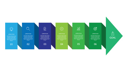 Infographic horizontal arrow 6 steps to success. vector illustration